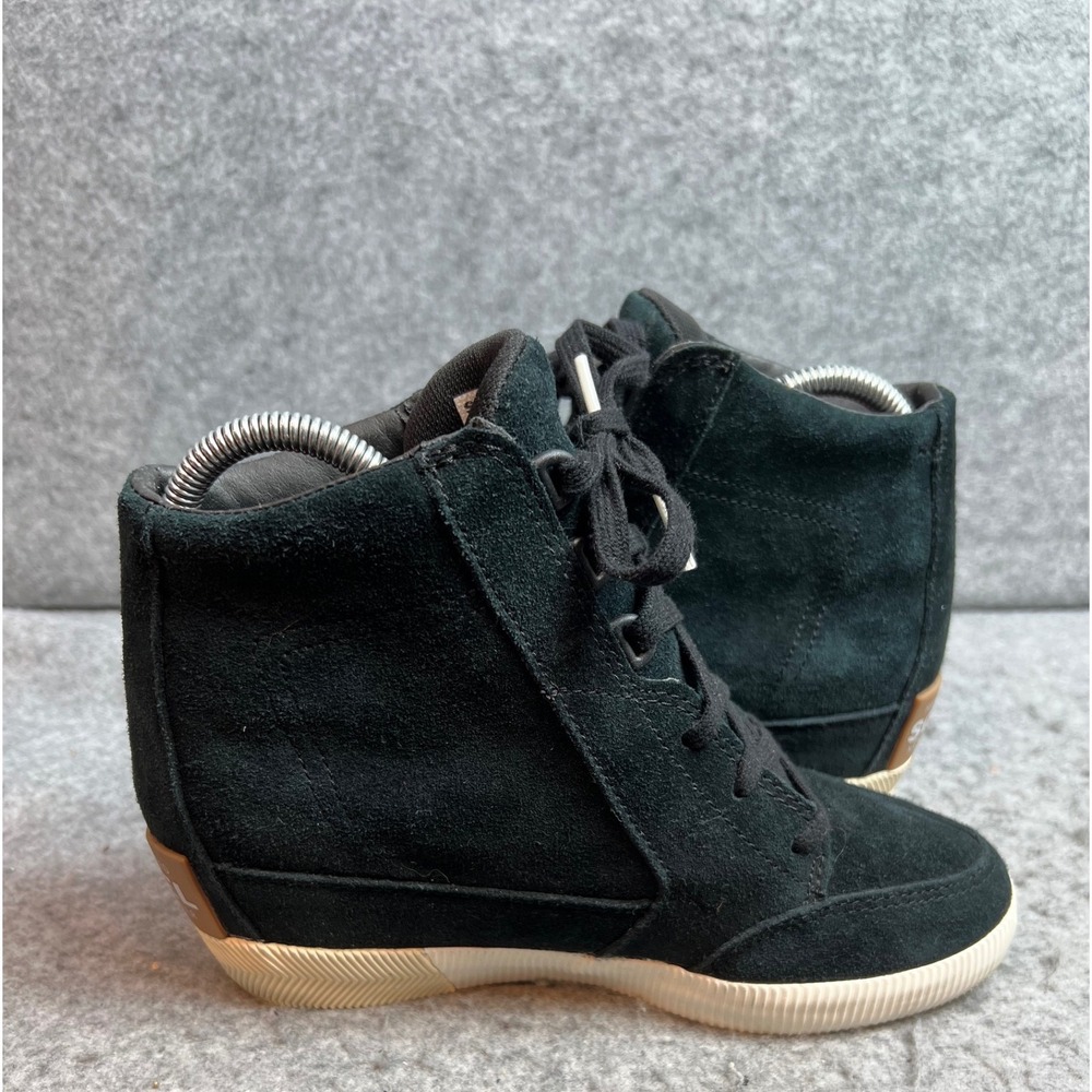 Sorel PDX Wedge Black Suede High Top Lace Up Hidden Wedge Sneakers Womens 6.5 - Picture 6 of 9